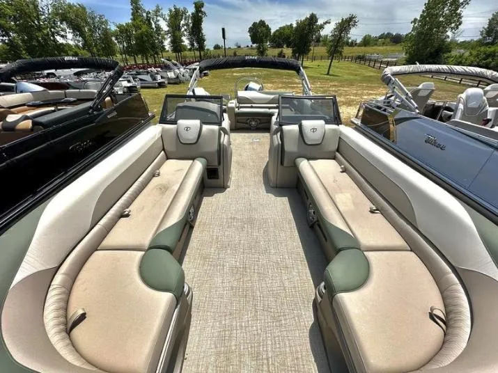 Slide: The Image of 2023 Tahoe Pontoon LTZ Cruise 25 FT Triple 25 WG interior with spacious seating. - 4