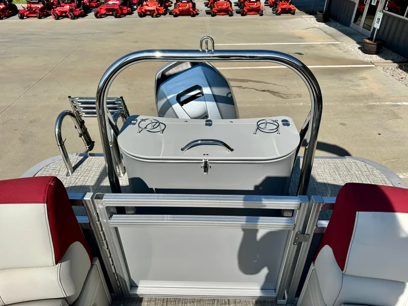 Slide: The Image of 2023 Tahoe Pontoon LTZ QUAD Lounger 23 FT Triple 25 SP, rear view with motor and seating. - 7