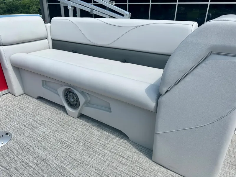 Slide: The Image of 2023 Tahoe Pontoon SLT 1980 GL interior seating with speaker. - 11