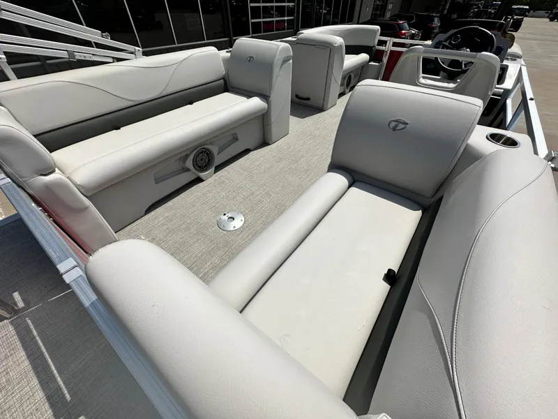 Slide: The Image of 2023 Tahoe Pontoon SLT 1980 GL interior with spacious seating and modern design. - 16