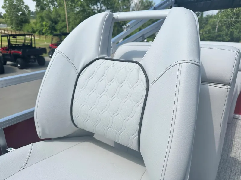 Slide: The Image of 2023 Tahoe Pontoon SLT 1980 GL white leather seat with quilted design. - 8