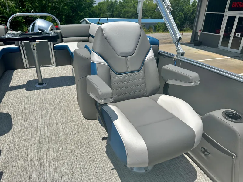 Slide: The Image of 2023 Tahoe Pontoon Cascade Cruise 25 FT Triple 25 WG captain's chair on deck. - 16