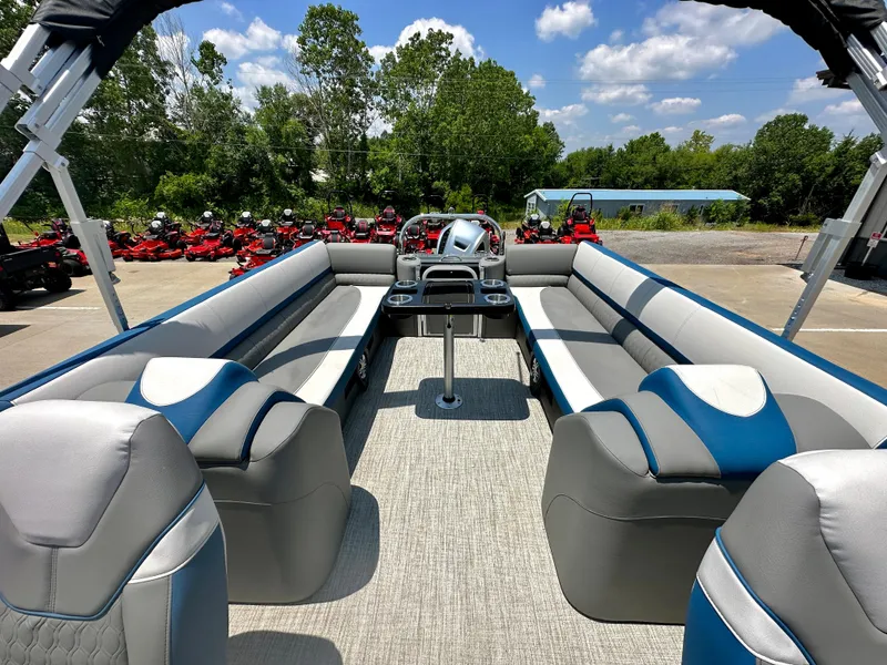 Slide: The Image of 2023 Tahoe Pontoon Cascade Cruise 25 FT Triple 25 WG interior with seating and helm. - 9