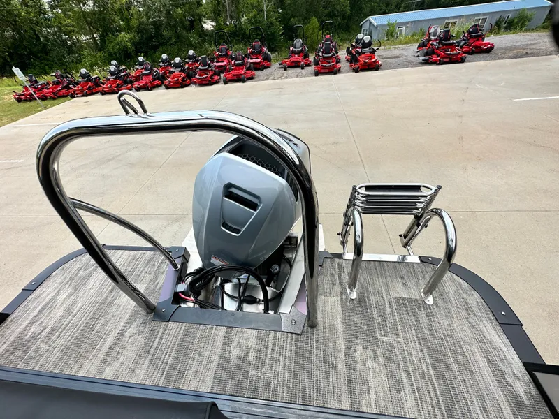 Slide: The Image of 2023 Tahoe Pontoon Cascade Elite 23 FT Cascade Elite, rear view with motor and ladder. - 13