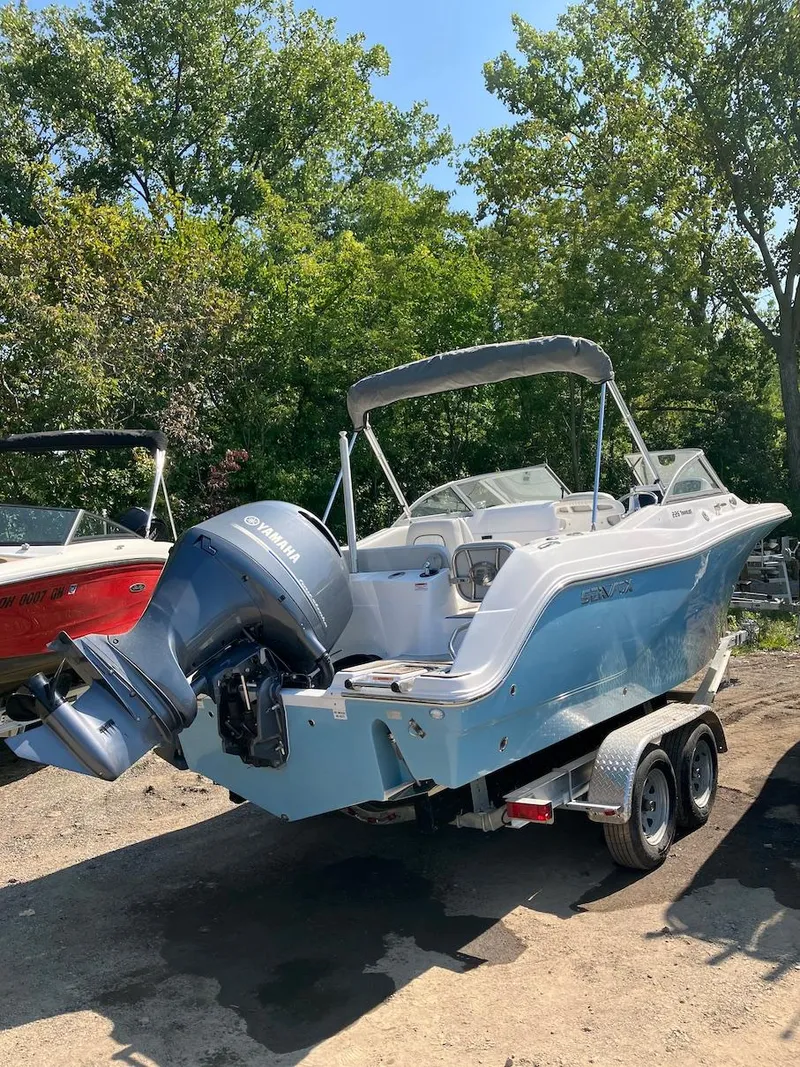 Slide: The Image of 2023 Sea Fox 226 Traveler boat on trailer, rear view. - 13