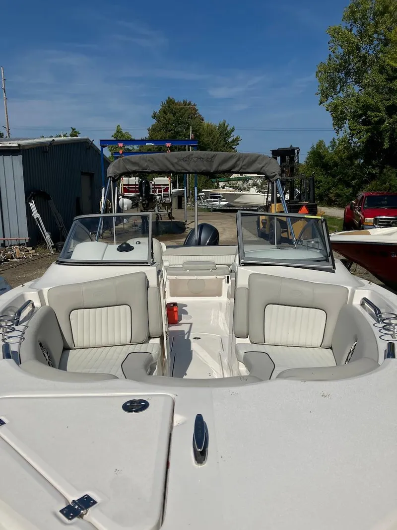 Slide: The Image of 2023 Sea Fox 226 Traveler boat with white seating and dual consoles. - 20