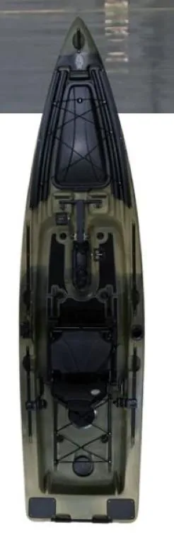 Slide: The Image of 2023 Native Watercraft Titan Propel 13.5 kayak, top view, green and black. - 3