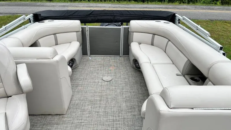 Slide: The Image of 2020 Harris FloteBote 210 CX Cruiser interior with plush seating and modern design. - 5