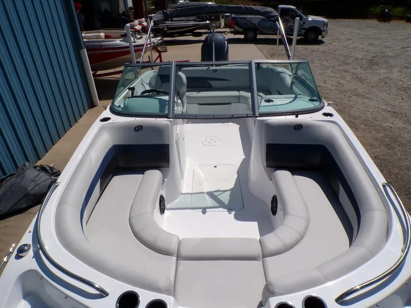 Slide: The Image of 2023 Hurricane SunDeck 187 OB boat with spacious seating and windshield. - 14