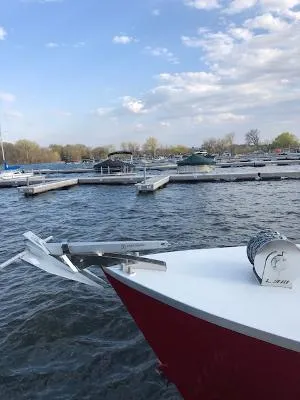 Slide: The Image of Custom Gasparek Marine Eco Trawler, 2008, docked at marina with blue sky and clouds. - 14
