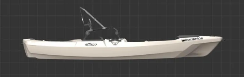 The Image of 2023 Bonafide SS107 kayak, side view, white color, on a grid background. - 0