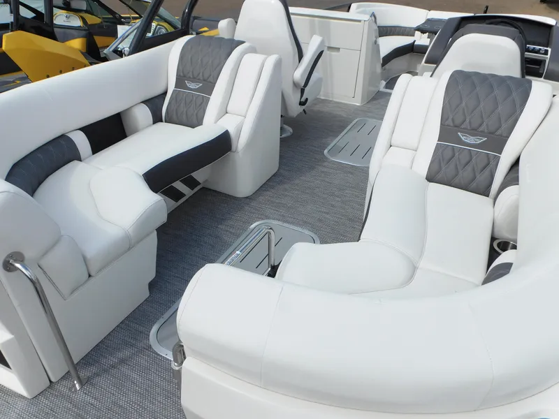Slide: The Image of 2023 Bennington 25 RTFBA boat interior with luxurious seating and modern design. - 11