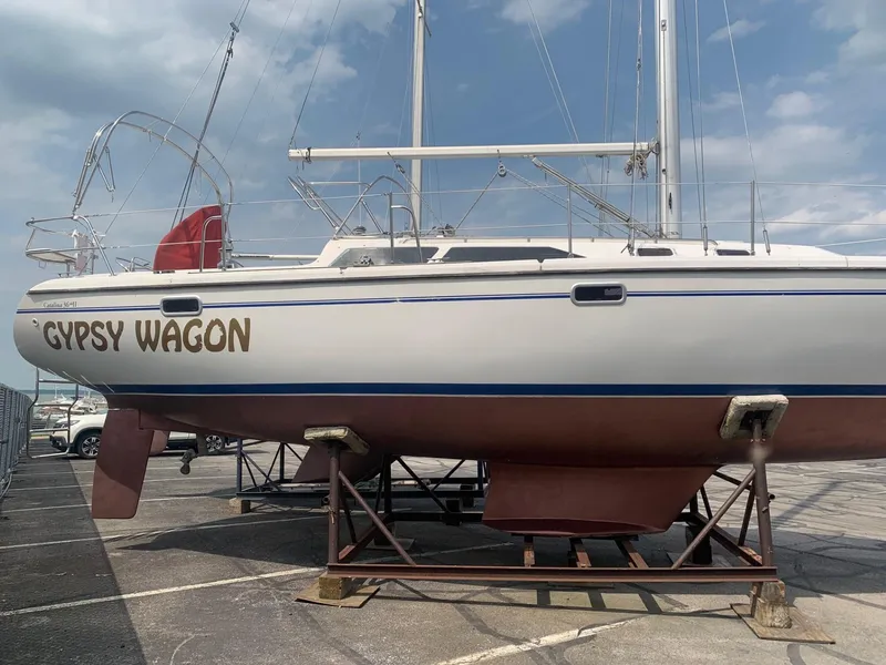 Slide: The Image of 1999 Catalina 36 Mark II sailboat named Gypsy Wagon on dry dock. - 13