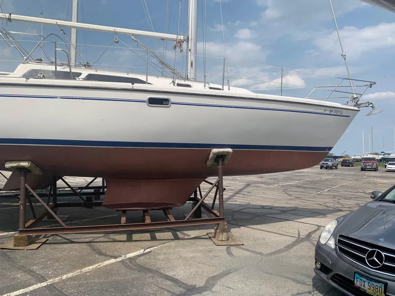 Slide: The Image of 1999 Catalina 36 Mark II sailboat on dry dock, side view. - 12