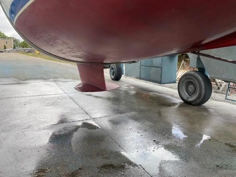 Slide: The Image of Bottom view of a 1999 Catalina 36 Mark II sailboat on a trailer. - 6