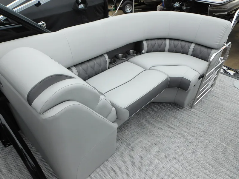Slide: The Image of 2023 Bennington 24 LXSFBA boat with luxurious gray seating. - 10