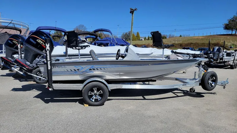 The Image of 2025 Xpress H17C Crappie boat with Yamaha Vmax 90, on trailer, in stock. - 1