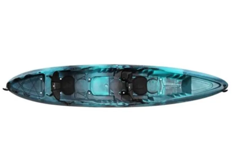 Slide: The Image of 2023 Perception Kayaks Rambler 13.5, tandem sit-on-top kayak, blue-green color. - 7