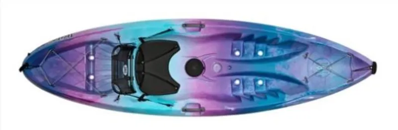 Slide: The Image of 2023 Perception Kayaks Tribe 9.5, colorful sit-on-top kayak, top view. - 12