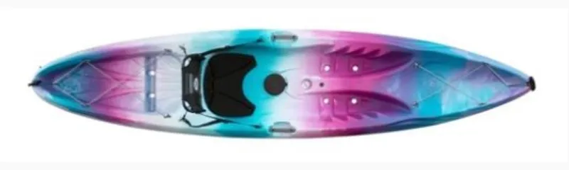 Slide: The Image of 2023 Perception Kayaks Tribe 11.5 in vibrant blue, pink, and white colors. - 10