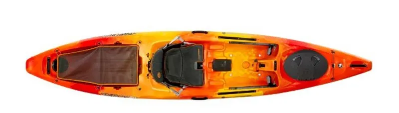 Slide: The Image of 2023 Wilderness Systems Tarpon 120 kayak, top view, orange and yellow color. - 2