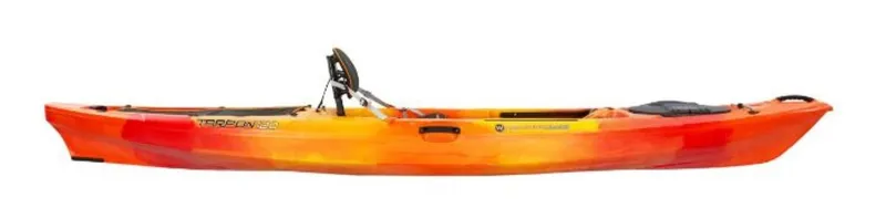 Slide: The Image of 2023 Wilderness Systems Tarpon 120 kayak, orange and red, side view. - 7