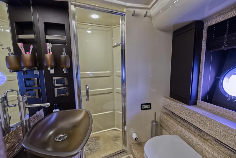 Slide: The Image of Luxurious bathroom on 2015 Azimut 64 Flybridge yacht with modern fixtures and shower. - 36