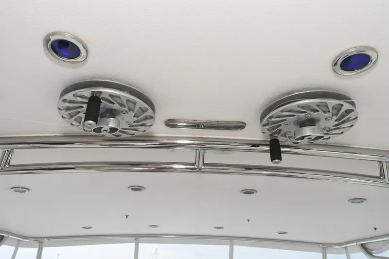 Slide: The Image of Ceiling view of 1988 Bertram 54 Convertible yacht with mounted equipment. - 20