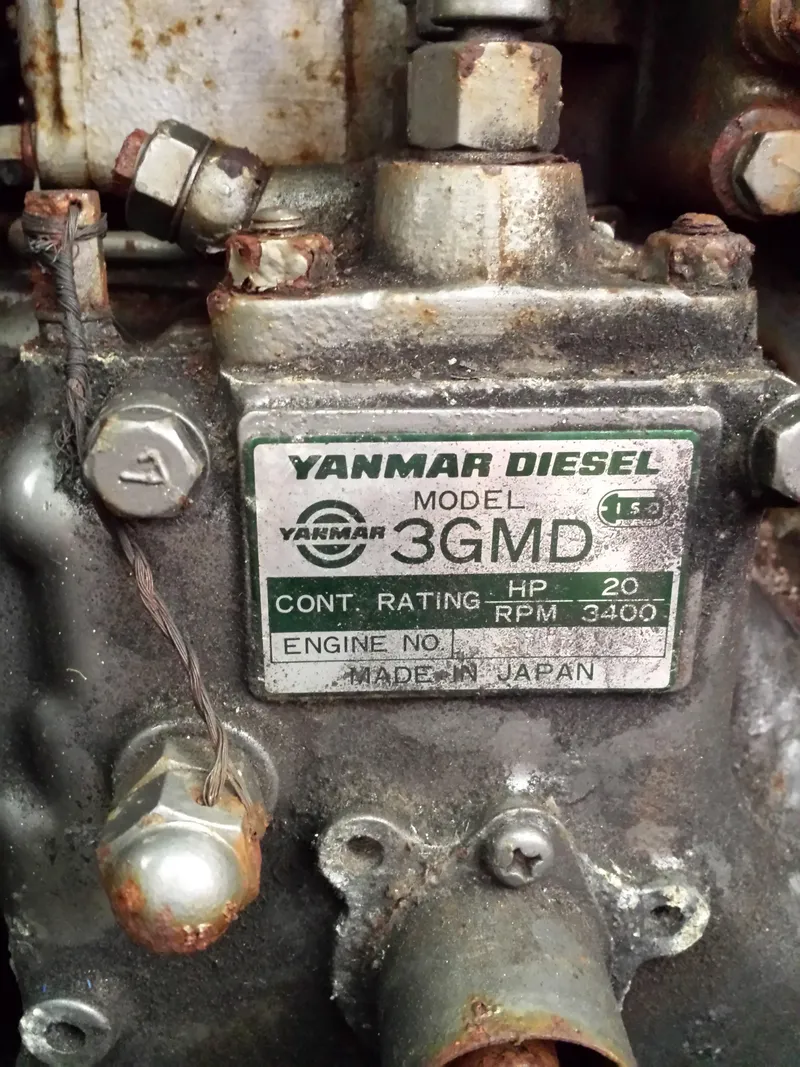 Slide: The Image of Yanmar Diesel 3GMD engine label on a Watkins 32, 1983 model. - 32