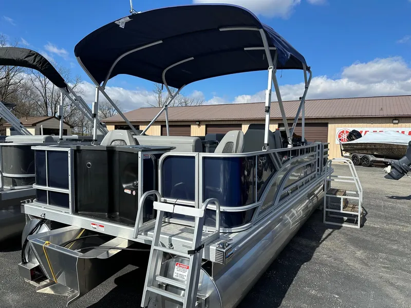 Slide: The Image of 2025 Bennington 22 SF Family Pontoon with canopy, four fishing seats, and sleek design. - 10