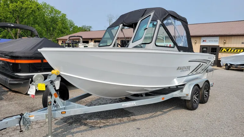 Slide: The Image of 2026 Smoker Craft Phantom 18 X2 boat with Yamaha 150 hp engine on trailer. - 16