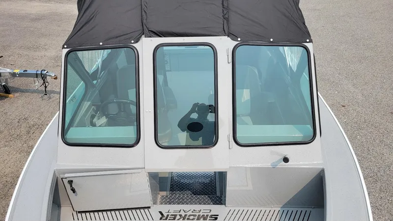 Slide: The Image of 2026 Smoker Craft Phantom 18 X2 boat with Yamaha 150 hp engine, top view. - 31