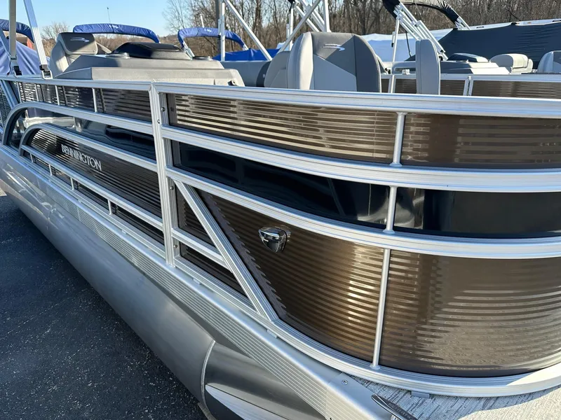 Slide: The Image of 2025 Bennington 188 SS Family Fish Pontoon, sleek design, side view, in stock. - 11