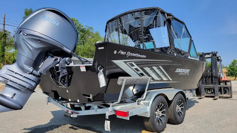 Slide: The Image of 2026 Smoker Craft Pro Sportsman 2072 boat with Yamaha 150 engine on trailer. - 16