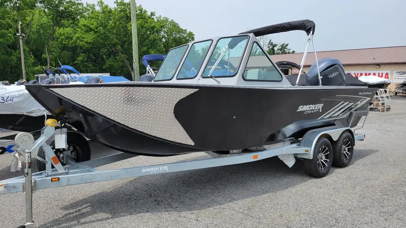 Slide: The Image of 2026 Smoker Craft Pro Sportsman 2072 boat with Yamaha 150 engine on trailer. - 27