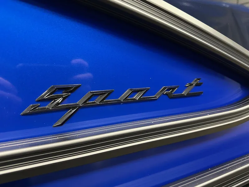 Slide: The Image of Close-up of "Sport" emblem on 2025 Bennington 22 MFB Tritoon, blue finish. - 3