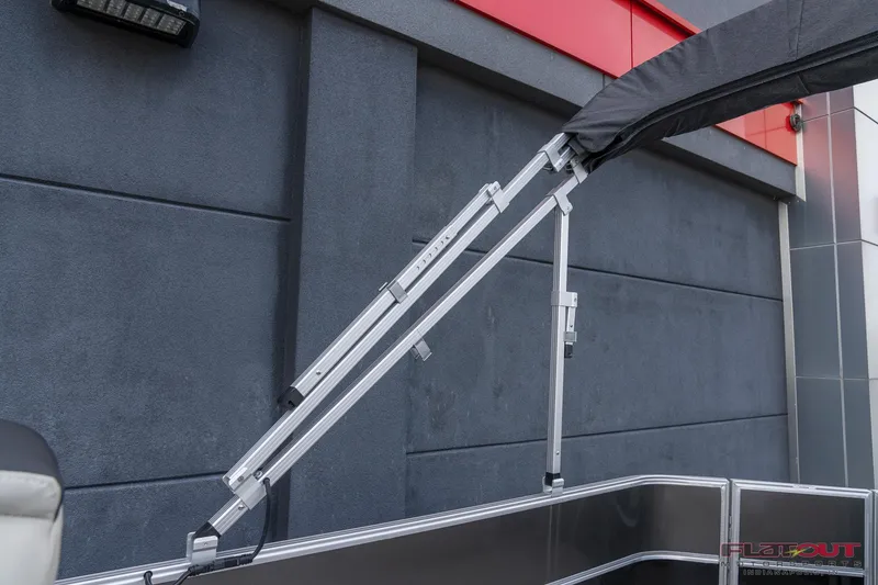Slide: The Image of 2023 South Bay L-Lounge Tri-Toon 150HP boat canopy frame detail. - 30