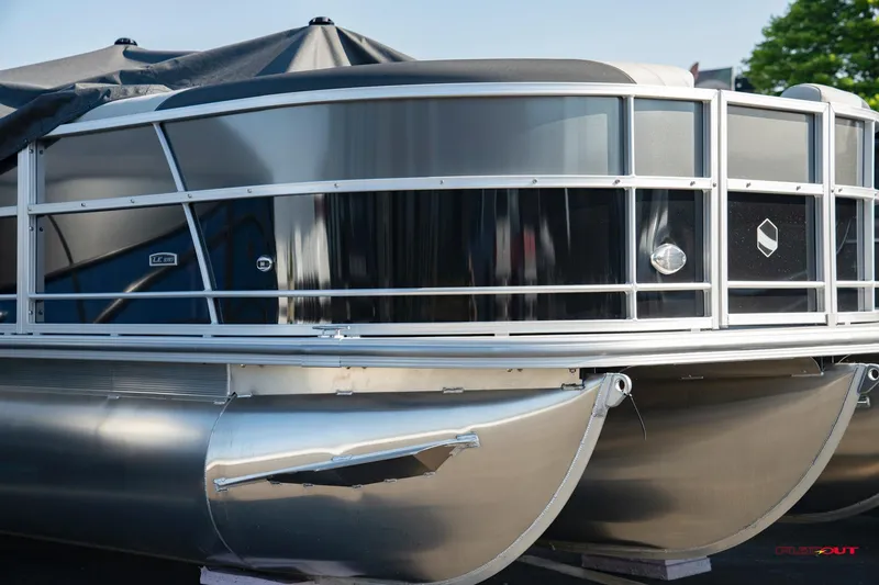Slide: The Image of 2023 South Bay L-Lounge Tri-Toon 150HP pontoon boat, front view. - 48