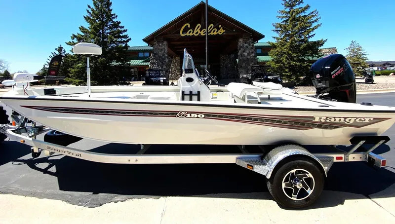 The Image of 2023 Ranger RB190 boat on trailer outside Cabela's store. - 0