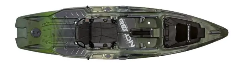 Slide: The Image of 2023 Wilderness Systems Recon 120 kayak, top view, green and black design. - 7