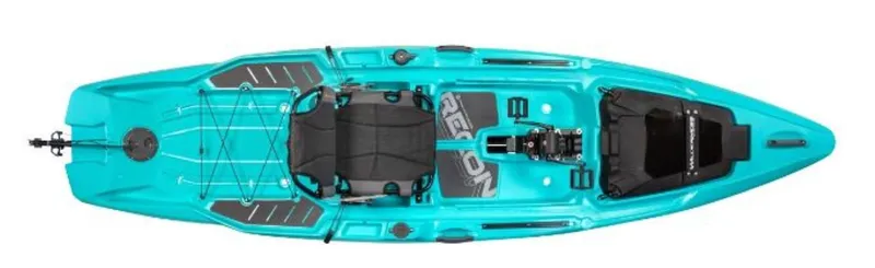 Slide: The Image of 2023 Wilderness Systems Recon 120 HD kayak, top view, turquoise color. - 7