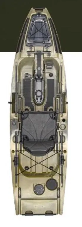 Slide: The Image of 2023 Native Watercraft SLAYER PROPEL 10 MAX kayak, top view, olive green color. - 9