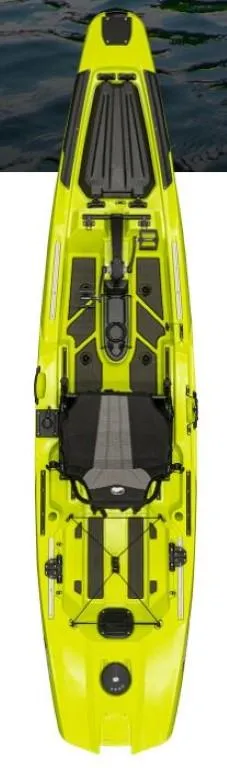 Slide: The Image of 2023 Bonafide P127 kayak in bright yellow, top view. - 1