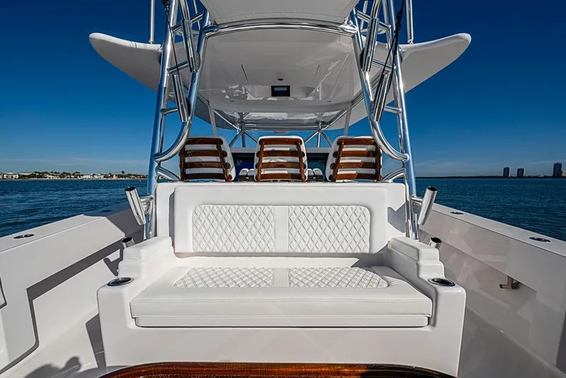 Slide: The Image of Luxurious Sparks 46 boat, 2026 model, featuring elegant white upholstery. - 51