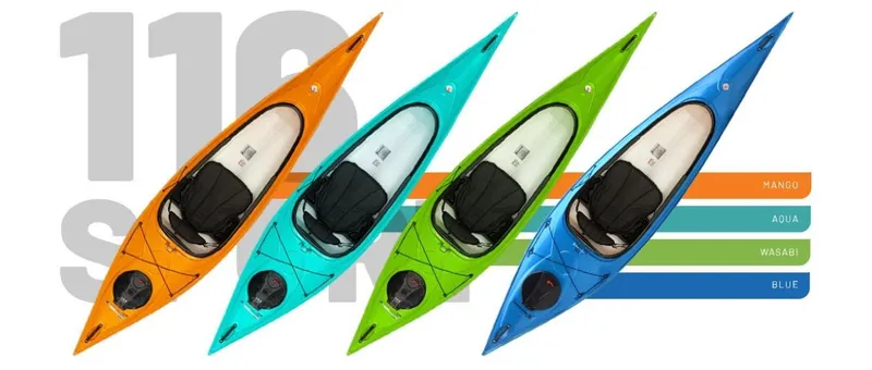 Slide: The Image of 2023 Hurricane Kayaks Santee 116 Sport in mango, aqua, wasabi, and blue colors. - 7