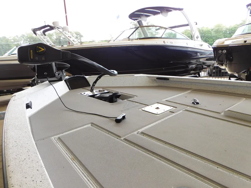 Slide: The Image of 2023 Xpress H17 boat deck with mounted trolling motor. - 3