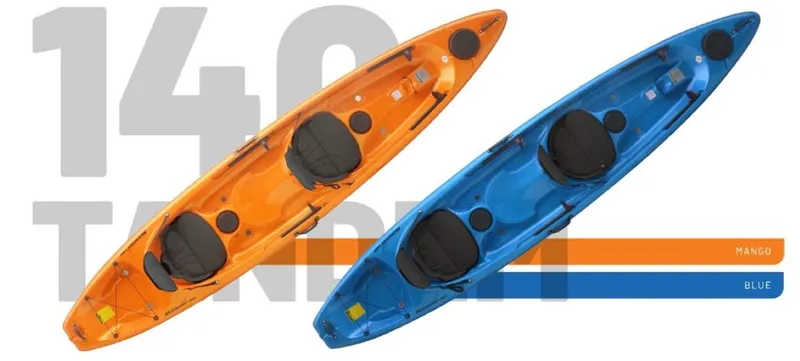 Slide: The Image of 2023 Hurricane Kayaks Skimmer 140 Tandem in Mango and Blue colors. - 7