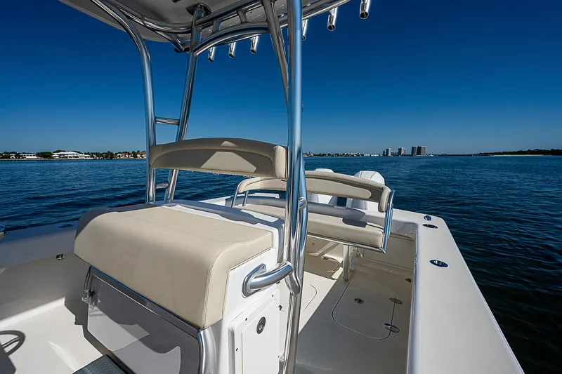 Slide: The Image of 2020 Birdsall 30 CC boat on calm water, featuring sleek design and comfortable seating. - 31