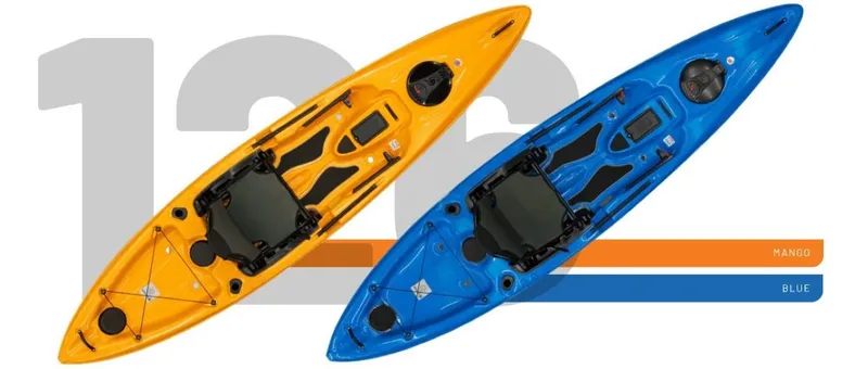 Slide: The Image of 2023 Hurricane Kayaks Sweetwater 126 in mango and blue colors. - 7