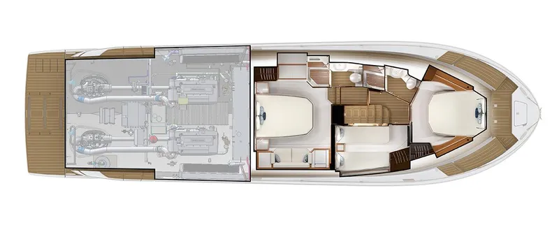 Slide: The Image of Top view layout of 2025 Tiara Yachts EX60, showcasing interior and engine room. - 36